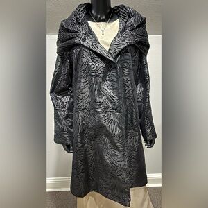 Gallery flocked Black velvet Old Hollywood glam dress evening coat M